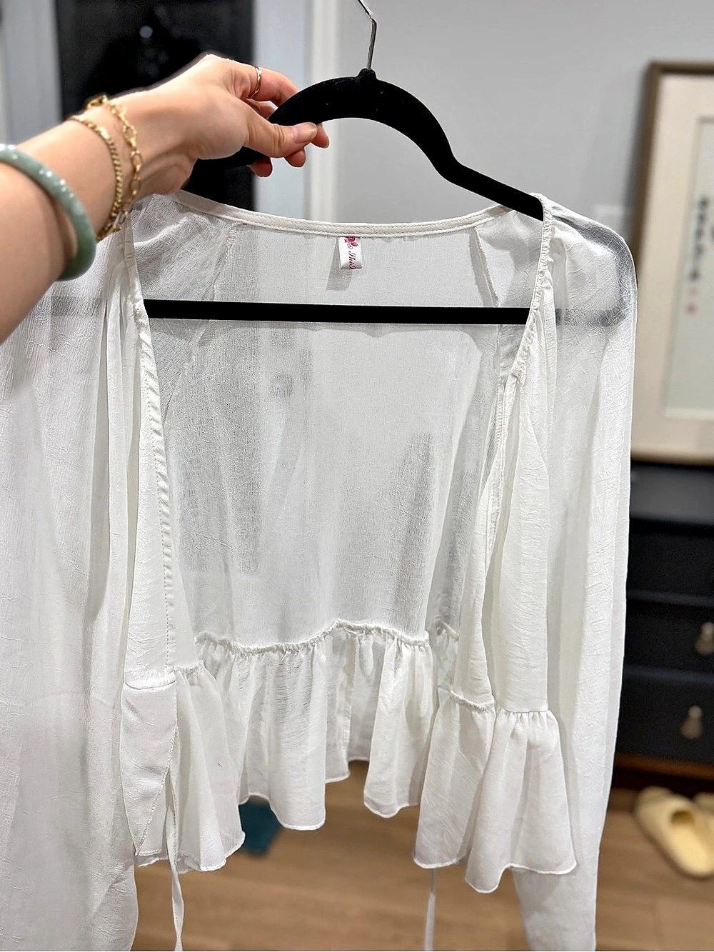 White Ruffle Long Sleeve Blouse Like New